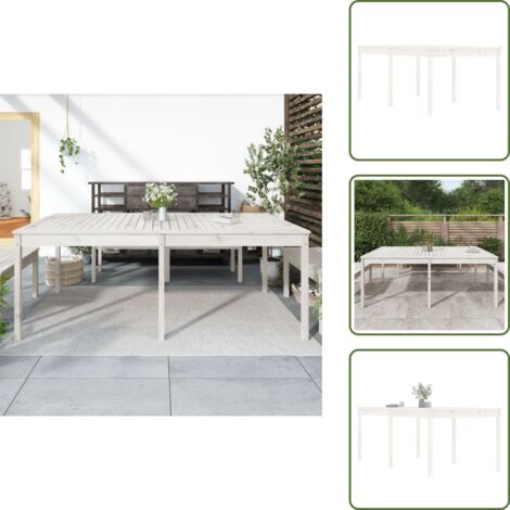 The Living Store Tavolo da Giardino Bianco 203,5x100x76cm Legno Massello di Pino - Tavolo da patio