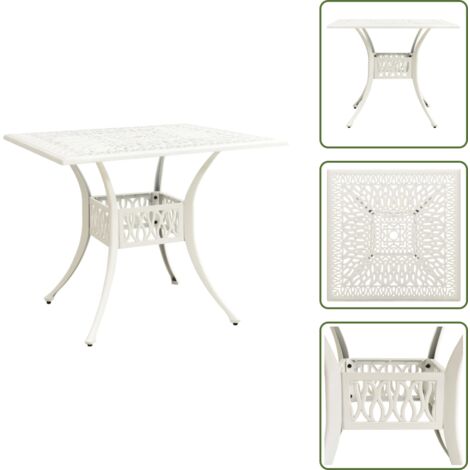 The Living Store Tavolo da Giardino Bianco 90x90x73 cm in Alluminio Pressofuso - Tavolo da tè