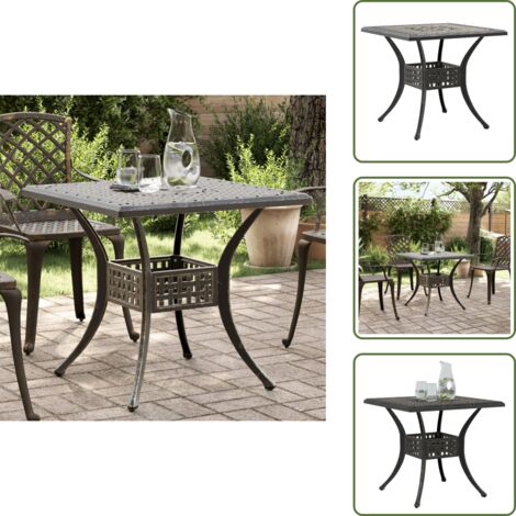 The Living Store Tavolo da Giardino Bronzo 80x80x75 cm in Alluminio Pressofuso - Tavolo da patio