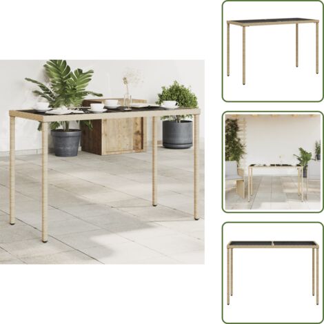 The Living Store Tavolo da Giardino con Piano Vetro Beige 115x54x74cm Polyrattan - Piano in vetro