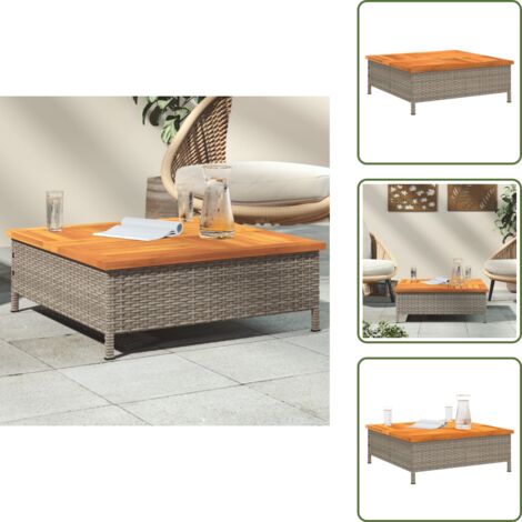 The Living Store Tavolo da Giardino Grigio 70x70x25cm Rattan e Legno di Acacia - Tavolo da esterno