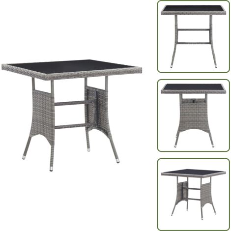 The Living Store Tavolo da Giardino Grigio 80x80x74 cm in Polyrattan - Tavolo in vetro