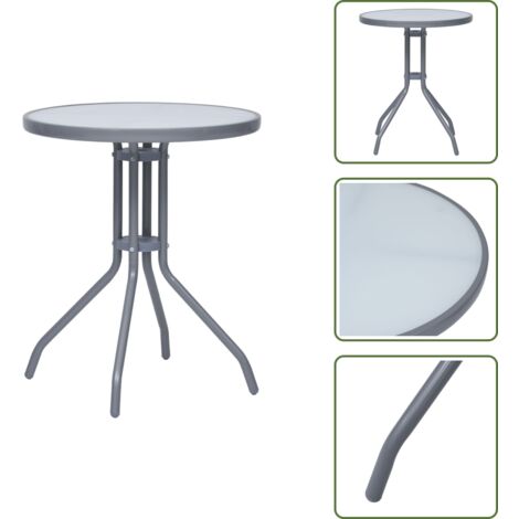 The Living Store Tavolo da Giardino Grigio Chiaro 60 cm in Acciaio e Vetro - Tavolo in vetro e acciaio