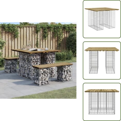 The Living Store Tavolo da giardino in gabbione design 100x102x72 cm in legno di pino impregnato - Tavolo da patio
