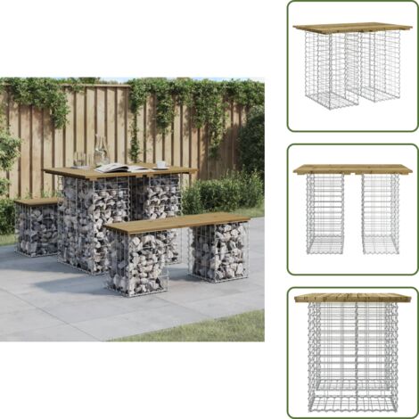 The Living Store Tavolo da giardino in gabbione design 100x70x72 cm in legno di pino impregnato - Tavolo da patio