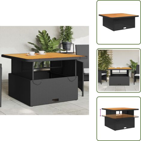 The Living Store Tavolo da Giardino Nero 110x110x71 in Polyrattan e Legno Acacia - Tavolo da esterno