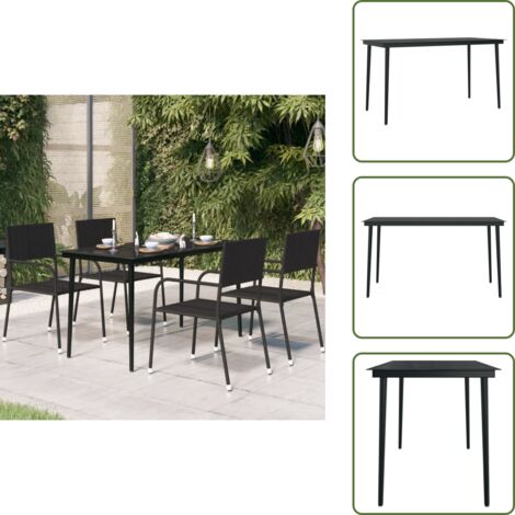 The Living Store Tavolo da Giardino Nero 140x70x74 cm in Acciaio e Vetro - Tavolo da pranzo esterno