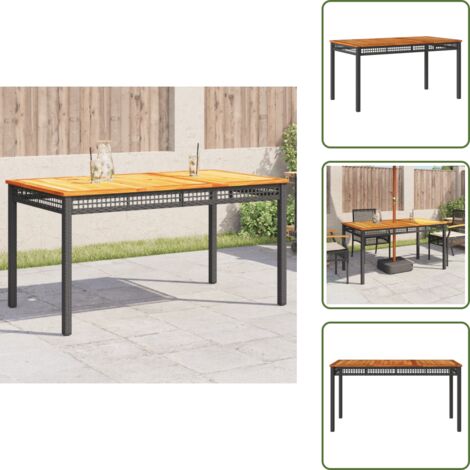 The Living Store Tavolo da Giardino Nero 140x80x75 cm Polyrattan e Legno Acacia - Tavolo da esterno