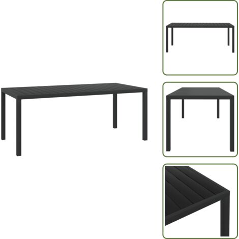 The Living Store Tavolo da Giardino Nero 185x90x74 cm in Alluminio e WPC - Tavolo in alluminio