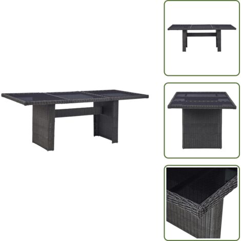 The Living Store Tavolo da Giardino Nero 200x100x74 cm in Vetro e Polyrattan - Tavolo da pranzo esterno