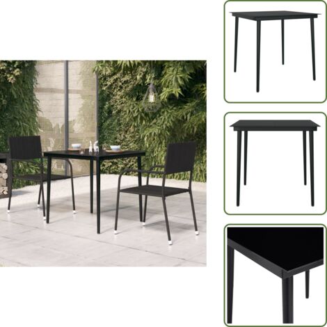 The Living Store Tavolo da Giardino Nero 80x80x74 cm in Acciaio e Vetro - Tavolo da pranzo esterno