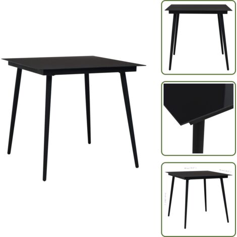 The Living Store Tavolo da Giardino Nero 80x80x74 cm in Acciaio e Vetro - Tavolo da pranzo esterno