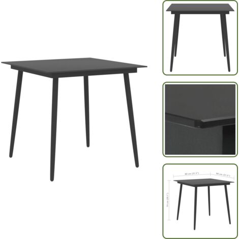 The Living Store Tavolo da Giardino Nero 80x80x74 cm in Acciaio e Vetro - Tavolo da pranzo esterno