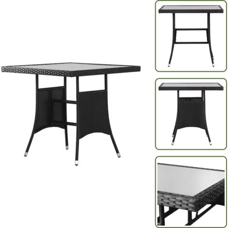 The Living Store Tavolo da Giardino Nero 80x80x74 cm in Polyrattan - Tavolo in vetro