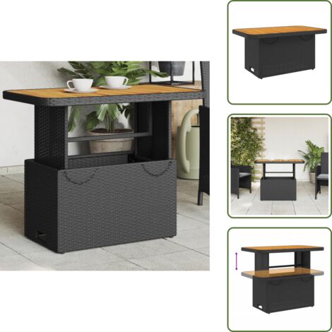 The Living Store Tavolo da Giardino Nero 90x55x71cm in Polyrattan e Legno Acacia - Tavolo da esterno