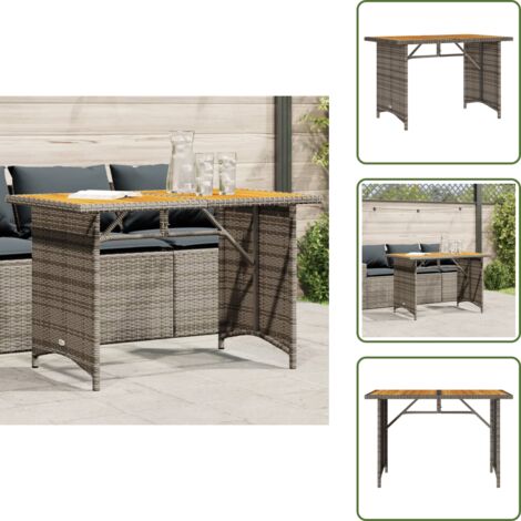 The Living Store Tavolo da Giardino Piano in Legno Grigio 110x68x70cm Polyrattan - Tavolo da esterno