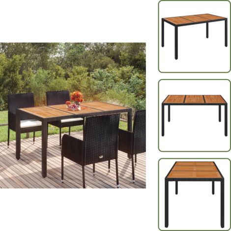 The Living Store Tavolo da Giardino Piano in Legno Nero 150x90x75 cm Polyrattan - Tavolo in legno