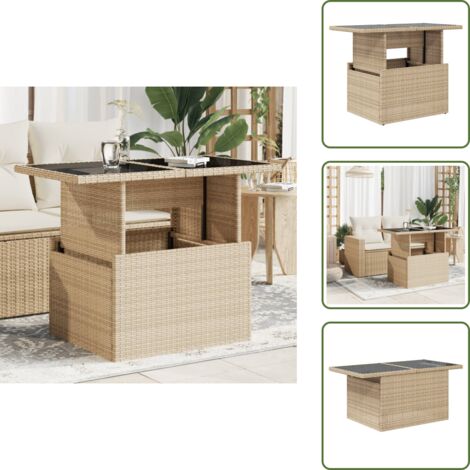 The Living Store Tavolo da Giardino Piano in Vetro Beige 100x55x73 cm Polyrattan - Tavolo da esterno