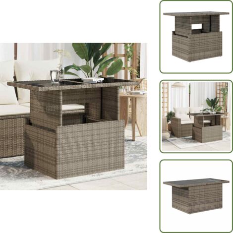 The Living Store Tavolo da Giardino Piano in Vetro Grigio 100x55x73cm Polyrattan - Tavolo in vetro