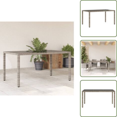 The Living Store Tavolo da Giardino Piano in Vetro Grigio 150x90x75cm Polyrattan - Tavolo in vetro
