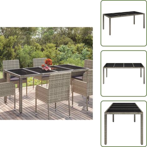 The Living Store Tavolo da Giardino Piano in Vetro Grigio 190x90x75cm Polyrattan - Tavolo da giardino piano