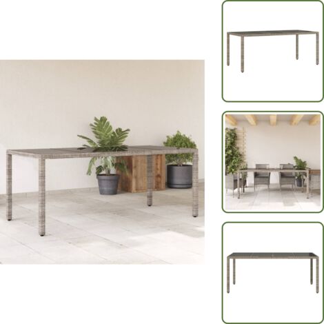The Living Store Tavolo da Giardino Piano in Vetro Grigio 190x90x75cm Polyrattan - Tavolo in vetro