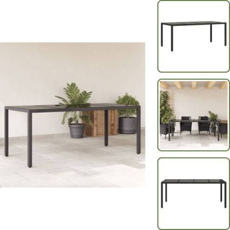 The Living Store Tavolo da Giardino Piano in Vetro Nero 190x90x75 cm Polyrattan - Tavolo da giardino piano