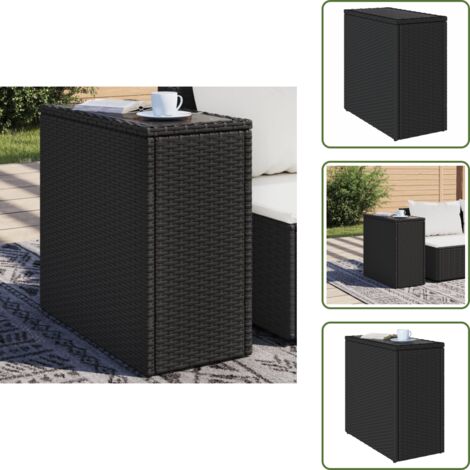 The Living Store Tavolo da Giardino Piano in Vetro Nero 58x27,5x55 cm Polyrattan - Tavolo in vetro