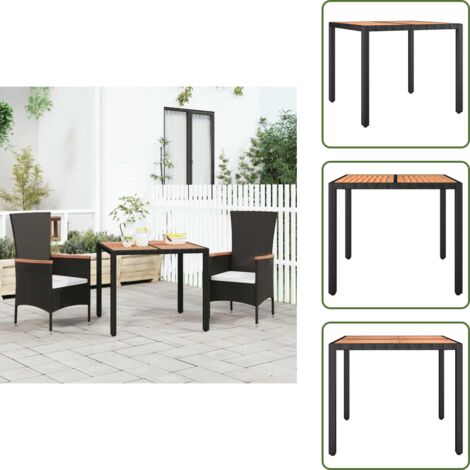 The Living Store Tavolo da Giardino Piano Legno Nero Polyrattan Massello Acacia - Tavolo in legno