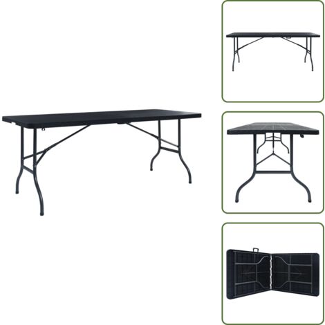 The Living Store Tavolo da Giardino Pieghevole Nero 180x75x72 cm in Rattan HDPE - Tavolo da picnic