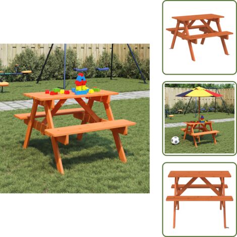 The Living Store Tavolo da Picnic per 4 Bambini con Foro Ombrellone Legno Abete - Tavolo da giardino per bambini