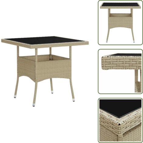 The Living Store Tavolo da Pranzo da Giardino Beige in Polyrattan e Vetro - Tavolo da pranzo all'aperto