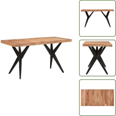 The Living Store Tavolo da Pranzo Nero 140x70x76 cm in Legno Massello di Acacia - Tavolo da pranzo industriale