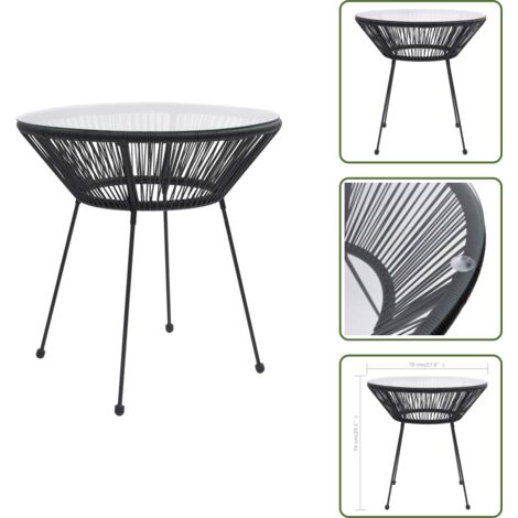The Living Store Tavolo da Pranzo per Giardino Nero Ø70x74 cm in Rattan e Vetro - Tavolo in rattan