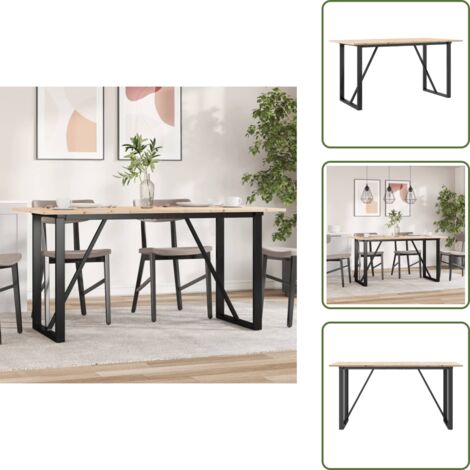 The Living Store Tavolo da Pranzo Telaio a O 140x80x75 cm Legno Pino e Acciaio - Tavolo da pranzo in legno