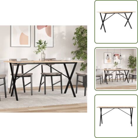The Living Store Tavolo da Pranzo Telaio a X 140x80x75 cm Legno Pino e Acciaio - Tavolo da pranzo in pino