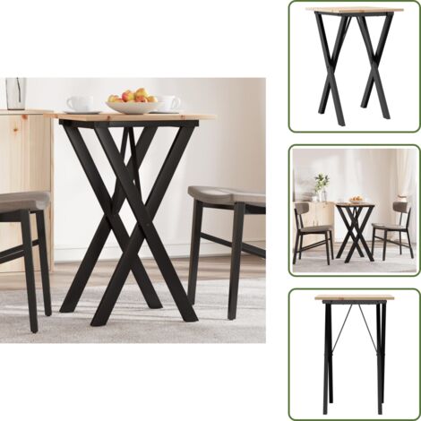 The Living Store Tavolo da Pranzo Telaio a X 50x50x75 cm Legno Pino e Acciaio - Tavolo in legno