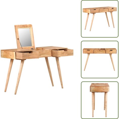 The Living Store Tavolo da Trucco con Specchio 112x45x76 cm Massello di Acacia - Tavolo da trucco con specchio