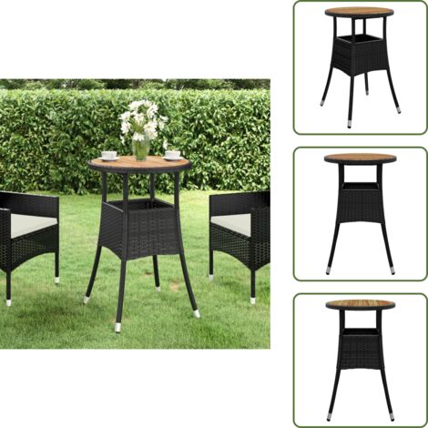 The Living Store Tavolo Giardino Ø60x75 cm Massello Acacia e Polyrattan Nero - Tavolo da esterno