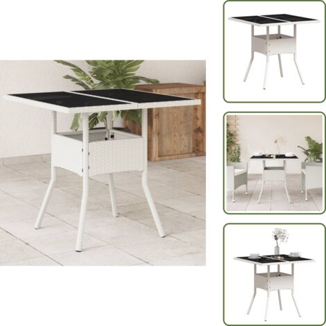 The Living Store Tavolo Giardino con Piano Vetro Bianco 80x80x75 cm Polyrattan - Tavolo in vetro