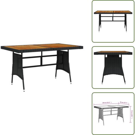 The Living Store Tavolo Giardino Nero 130x70x72cm Polyrattan e Massello d'Acacia - Tavolo da pranzo all'aperto