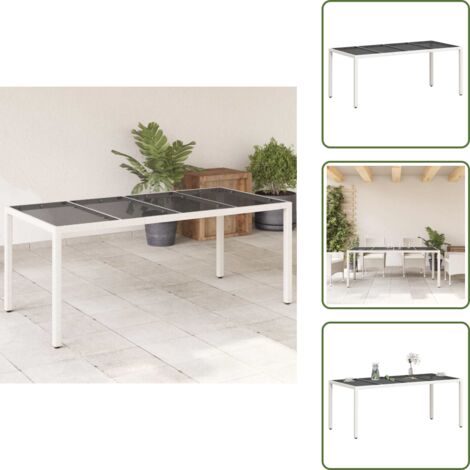 The Living Store Tavolo Giardino Piano in Vetro Bianco 190x90x75 cm Polyrattan - Tavolo in vetro