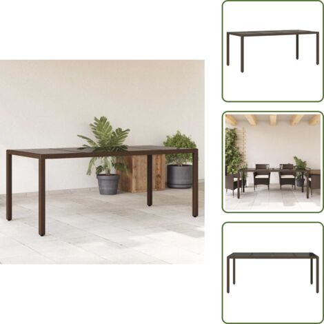 The Living Store Tavolo Giardino Piano in Vetro Marrone 190x90x75 cm Polyrattan - Tavolo in vetro