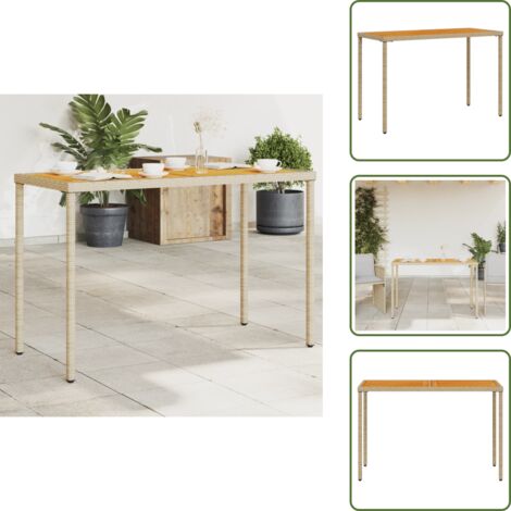 The Living Store Tavolo Giardino Piano Legno Acacia Beige 115x54x74cm Polyrattan - Tavolo in legno