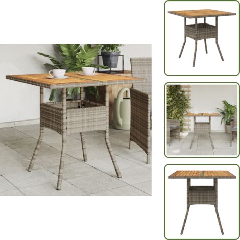 The Living Store Tavolo Giardino Piano Legno Acacia Grigio 80x80x75cm Polyrattan - Tavolo in legno acacia