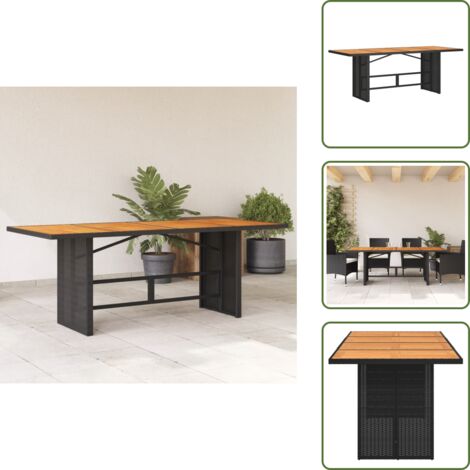 The Living Store Tavolo Giardino Piano Legno Acacia Nero 190x80x74cm Polyrattan - Tavolo in legno