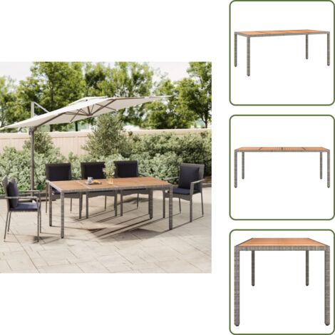 The Living Store Tavolo Giardino Piano Legno Grigio Polyrattan e Massello Acacia - Tavolo in legno