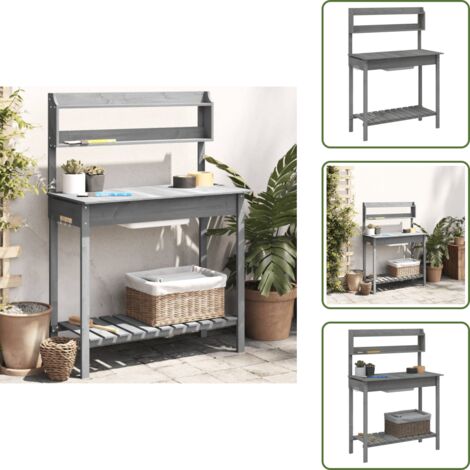 The Living Store Tavolo Invaso con Lavello Grigio 147,5x44x139,5 Massello Abete - Tavolo in legno