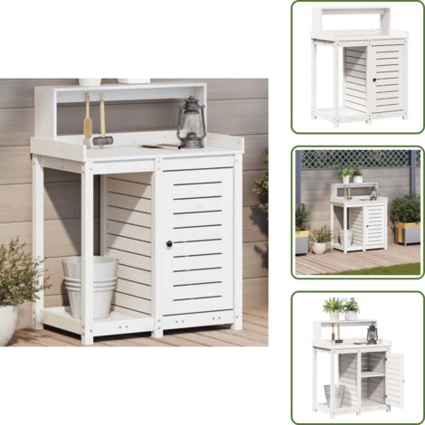 The Living Store Tavolo Invaso con Ripiani Bianco 82,5x50x109,5 cm Massello Pino - Tavolo in legno