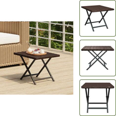 The Living Store Tavolo Pieghevole Marrone 45x35x32 cm in Polyrattan - Tavolo da giardino